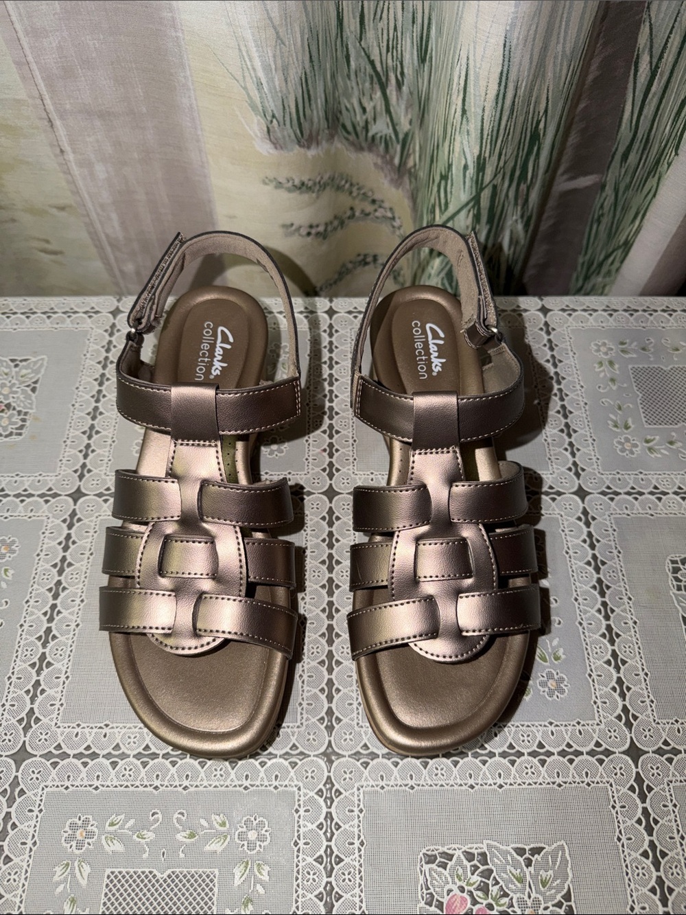 Clarks Bronze Metallic Woven Slingback Sandals